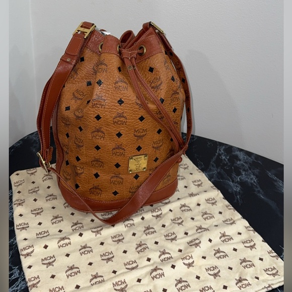 MCM Leather Bucket Drawstring Shoulder Bag AUTHENTIC - Picture 1 of 14
